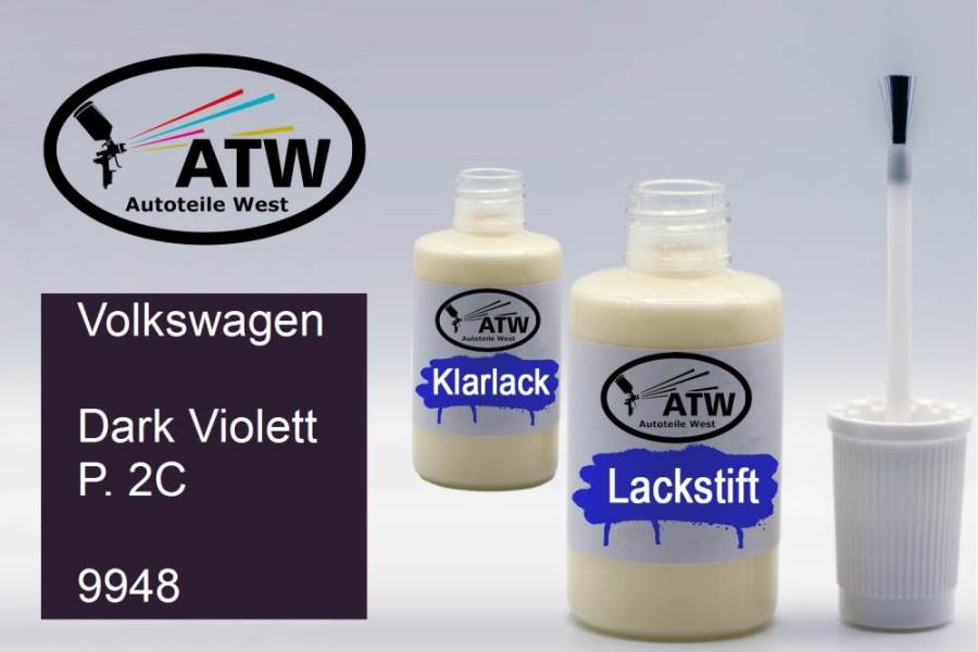 Volkswagen, Dark Violett P. 2C, 9948: 20ml Lackstift + 20ml Klarlack - Set, von ATW Autoteile West.
